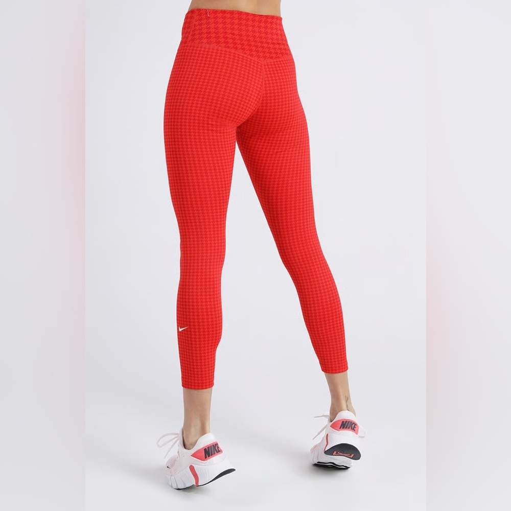NIKE DRI-FIT 7/8 LEGGINGS ONE ICON CLASH Houndstooth Red DD4563-673-RED Size 2x - Picture 5 of 14